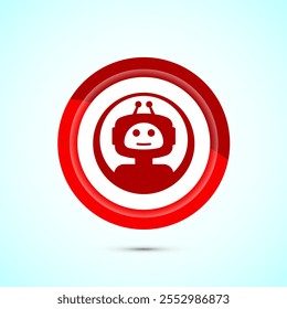 Chatbot icon design illustration, Chat conversation icon, Online support service bot sign, Red Color Button Design