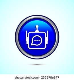 Ilustración del diseño del icono del chatbot, ícono de la conversación del chat, signo del bot del servicio de Asistencia en línea, diseño de Botón redondo de color azul