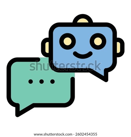 Chatbot icon flat line style illustration representing AI-powered virtual assistants, automated messaging, and conversational interfaces, suitable for customer support, AI interaction, and digital