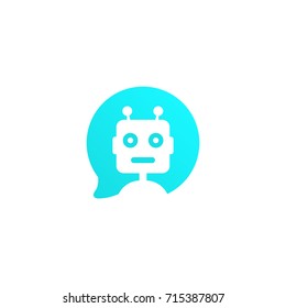 Chatbot icon in flat style on white background. Robot in blue speech bubble. Online customer support service robot. Virtual assistant chatbot character icon. Vector illustration