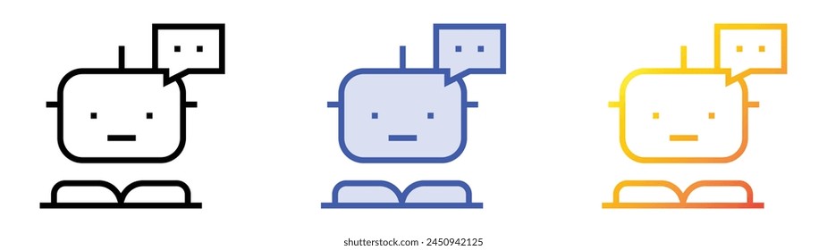 icono de chatbot. Diseño de estilo de relleno lineal, azul y degradado aislado sobre fondo blanco