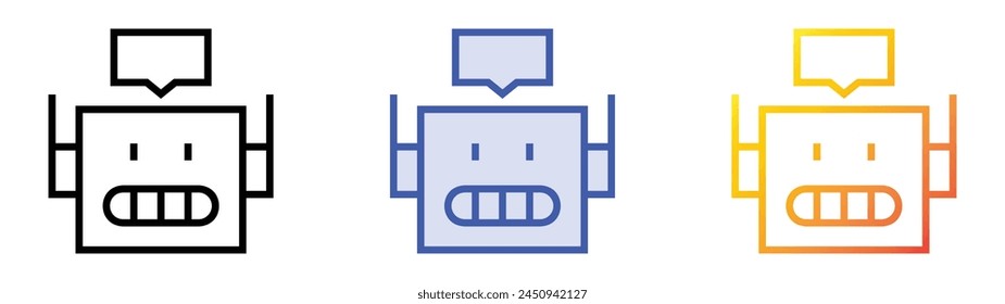 Chatbot-Symbol. Lineares, blaues Füllungs- und Verlaufsstil-Design auf weißem Hintergrund