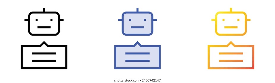icono de chatbot. Diseño de estilo de relleno lineal, azul y degradado aislado sobre fondo blanco