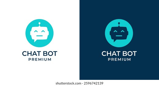 Chatbot icon logo design concept, chat bot or chatterbot. Robot virtual assistance for website or mobile app. Vector logo illustration of bots, robot, chat, technology, modern, minimalist.