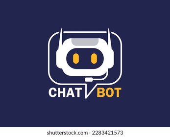 Chatbot Symbol und Logo auf blauem Hintergrund. Künstliche Intelligenz für den Kundendienst. Roboter-Chat mit Bot ai. Vektorgrafik.