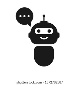 Chatbot icon on white background. Bot icon. Cute bot with speech bubble. Smiling customer service robot for perfect mobile and web service.