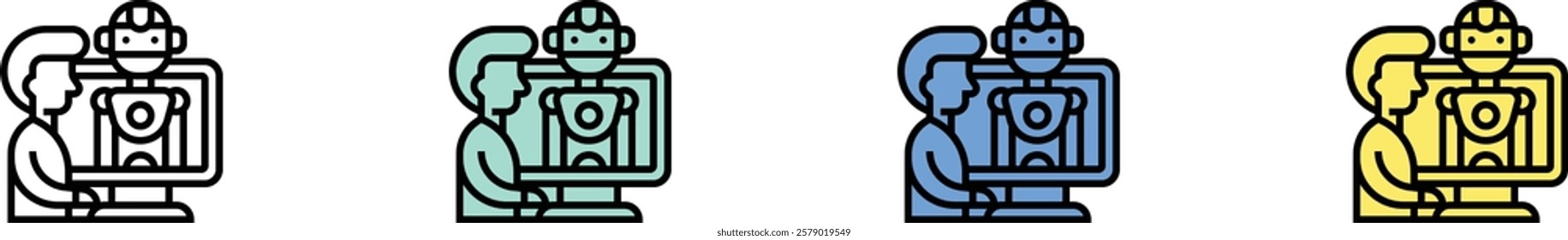 chatbot icon. Outline, Green, Blue and Yellow Style Design Isolated On White Background