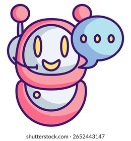 Chatbot icon represented by buble chat, robot Lineal Color style.