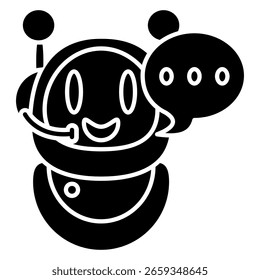 Icono de chatbot representado por el chat de burbujas, estilo de robot Black Filled.