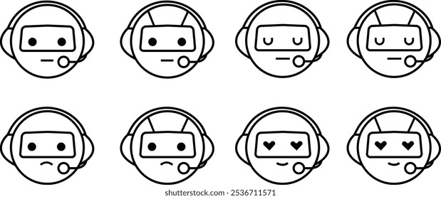 Chatbot icon set, Chat Bot logo design concept. Cute robot icons with speech bubble. Support service concepts bot sign. Vector template elements graphic design, isolated on transparent background,