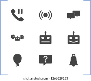 Chatbot icon set and happy robot with alert, support and conversation. Smile talkbot related chatbot icon vector for web UI logo design.