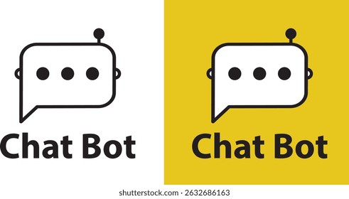 Conjunto de ícones do Chatbot. Conjunto de ícones de estrutura de tópicos do Chatbot. Sinal de bot design. Cabeça de robô no balão de fala. Conjunto de logotipos de inicialização do serviço de suporte