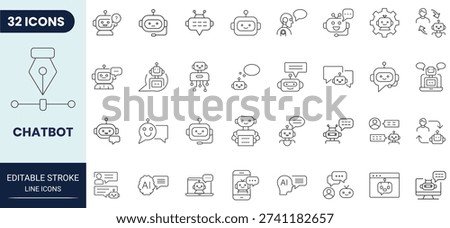 Chatbot icon set in outline style. Modern icon collection. Editable stroke Vector Illustration.