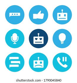 Chatbot icon set and robot love with chatbot robot, texting and like. Handset related chatbot icon vector for web UI logo design.