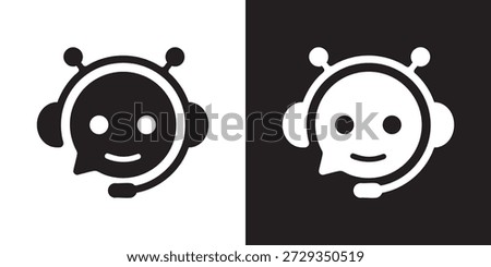 Chatbot Icon Set Vector, AI Assistant Robot Head Symbols, Customer Support Bot Icons, Minimal Line and Solid Design for App UI, Website, Help Center
