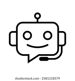 Chatbot icon with smiling face, artificial intelligence assistant, virtual support, AI bot, customer service, technology symbol, online communication, futuristic chatbot design, vector illustration.
