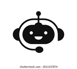 Icono de robot de charla. Apoya a un bot. Robot sonriente lindo con auriculares. El símbolo de una respuesta instantánea del servicio de soporte. Icono de ayuda móvil. Ilustración vectorial aislada en fondo blanco.