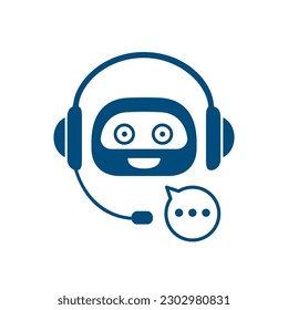 Icono de chatbot para el concepto de servicio de soporte, asistente de tecnología de IA inteligente, robot con micrófono y auriculares, aprendizaje automático y mente cibernética, respuesta automática, chat - vector de stock