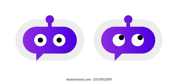 Vector de icono de chatbot. Ilustración de símbolo de bot de chat AI. Inteligencia Artificial Chat Asistencia Robot Personaje. Icono de la mascota del App de Chatbot.