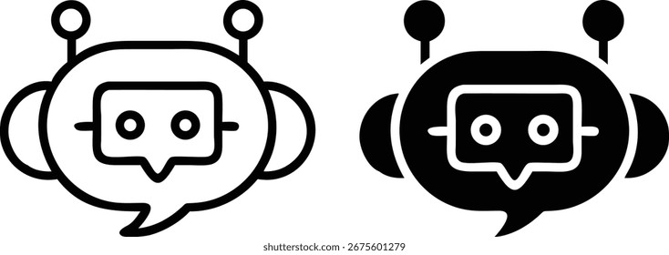 Chatbot Icon Vetor, Robot Assistant Symbol, Ilustração de Silhueta de Inteligência Artificial