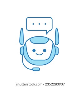 Icono de robot de charla o diseño de icono de asistente virtual con icono de voz y auriculares de burbuja