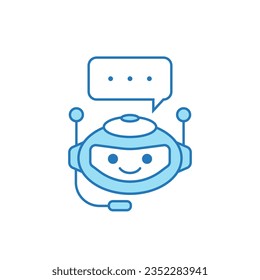 Icono de robot de charla o diseño de icono de asistente virtual con icono de voz y auriculares de burbuja