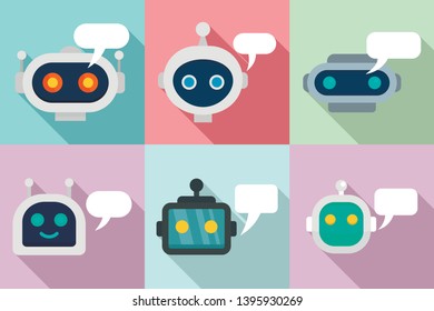 Chatbot icons set. Flat set of chatbot vector icons for web design
