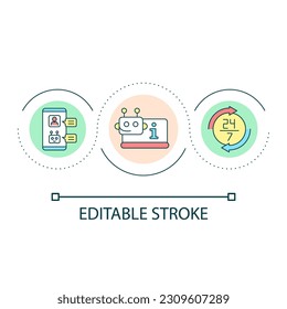 Chatbot in informational support loop concept icon. Automatic answering algorithm. Digitization abstract idea thin line illustration. Isolated outline drawing. Editable stroke. Arial font used