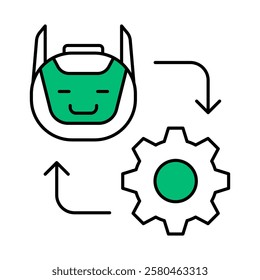 Chatbot Integration – Robot with Gear Icon Representing Automated Customer Support and AI Integration for Online Business