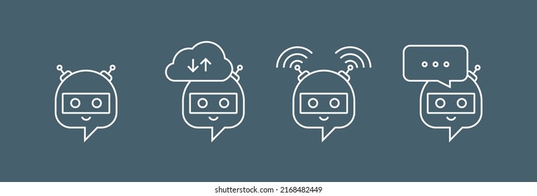Chat-bot isolated on background. Cute robot icon in speech bubble. Support service bot. Vector illustration