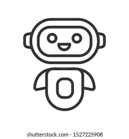 Chatbot line black icon. Cute smiling robot. Personal voice assistance. Smart speaker artificial intelligence. Sign for web page, mobile app, button, logo. Vector isolated button. Editable stroke.