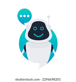 Chatbot logo design. Bot virtual assistant icon. Head work with a speech bubble. Chatbot customer support service. Voice support service bot. Online support bot. Vector illustration