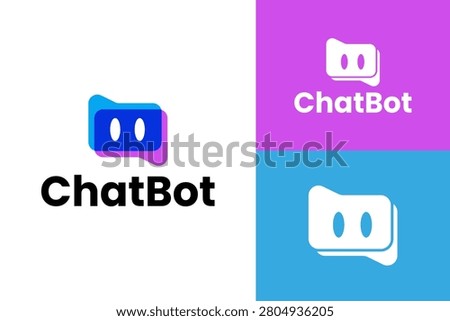 ChatBot Logo Template with Overlapping Speech Bubble Robot Face Concept for Artificial Intelligence Assistant