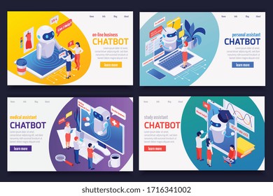Chatbot-Messenger-Konzept 4 isometrische Web-Banner mit persönlichen medizinischen Business-Studienassistenten Vektorillustration Illustration 