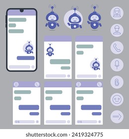 Chatbot or messenger dialog boxes with empty text fields. Flat design for customer support.