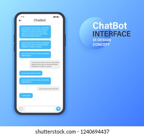 Concepto de diseño de interfaz de usuario móvil de Chatbot. Sms Messenger. Conversación en línea con mensaje de texto.Ilustración vectorial.