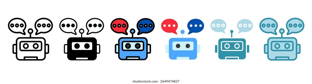 Chatbot multi estilo, mini ilustração ícone conjunto. Vetor para conceito moderno, impressão, UI, kit UX, web e desenvolvimento de aplicativos. Relacionado à oferta de produtos, marketing, negócios.