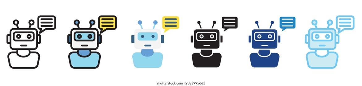 Chatbot multi-style icon, outline, flat, glyph, dual tone, line color. use for UI, UX, app and web development, digital or print. for digital industry, education, technology.