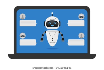 Red neural de Chatbot, servidores IA y tecnología robótica. Carácter de aguafiestas de chábot.