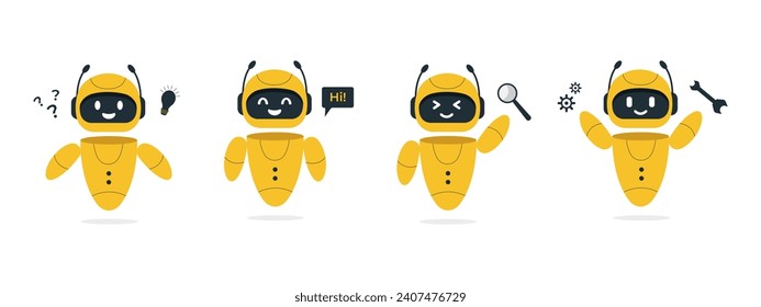 Chatbot neural network, AI servers and robots technology. Cute chatbot ai character.