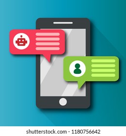 Chatbot notification bubble alert messenger with personal user communication technology on mobile phone. Push notification digital transformation system concept.  Flat design graphic vector