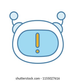 Chatbot notification color icon. Chat bot face with exclamation mark. Important message. Artificial conversational entity. Virtual assistant announcement. Isolated vector illustration