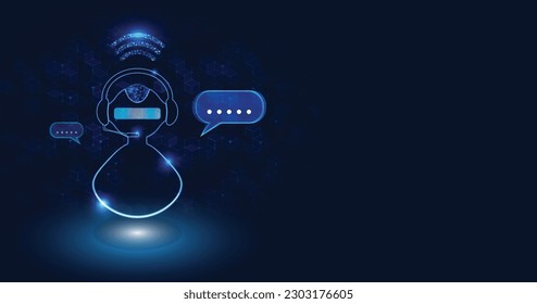 Bot sobre fondo azul. Concepto de inteligencia artificial. Ilustración vectorial.