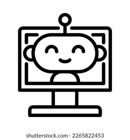 Chatbot on computer icon. Outline style. Vector. Isolate on white background.