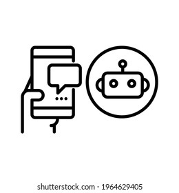 Bot en pantalla móvil. Vector de línea. Aislado sobre fondo blanco.