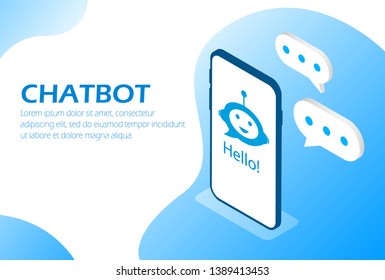 Chatbot. Online assistant in the phone. Isometric.