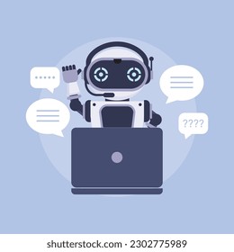  Chatbot online on laptop computer. Artificial intelligence in daily life
