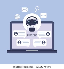  Chatbot online on laptop computer. Artificial intelligence in daily life