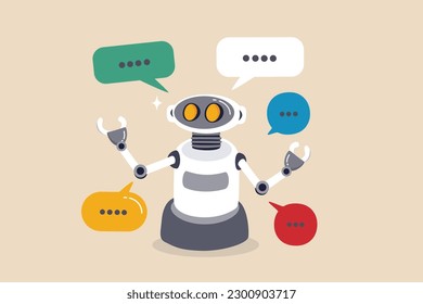 Servicio en línea Chatbot para responder preguntas con aprendizaje automático o inteligencia artificial IA, concepto de procesamiento de lenguaje neural NLP, robot inteligente hablando con burbuja de habla, diálogo sobre conversación.