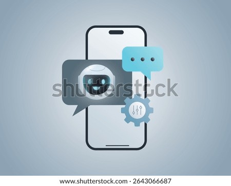 Chatbot in phone. AI agent chatbots customized for support, sales, marketing and business. Custom Machine Learning Model, Personal assistant concept.